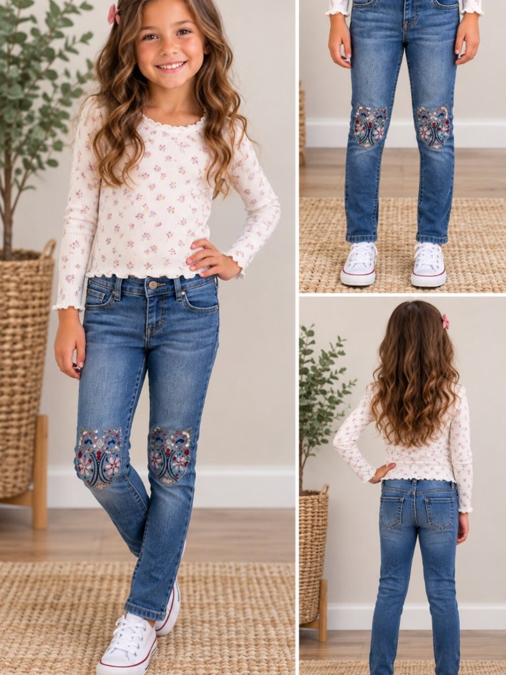Squeeze Girls Jeans Size 7 Blue Embroidered Owl Sequin Skinny Denim Pants